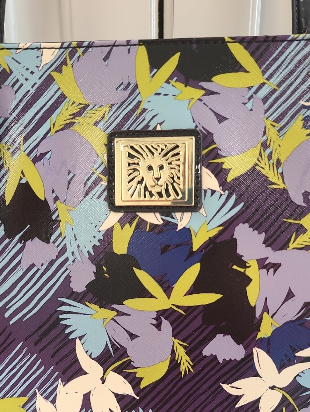 Anne Klein NWT Black Patent Floral Tote with Lavender and Lime Accents - Picture 3 of 14